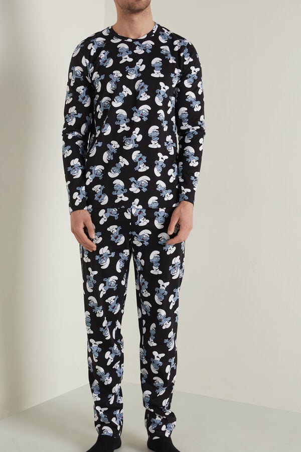 Langer Pyjama aus Baumwolle im Schlumpf-Print  
