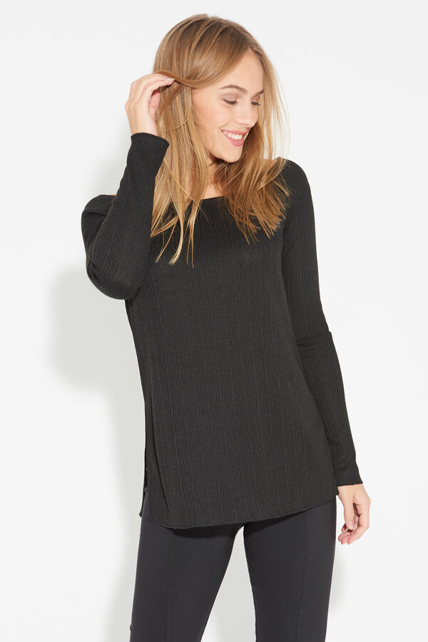 Ribbed Oversized Long-Sleeve Off-the-Shoulder Top  