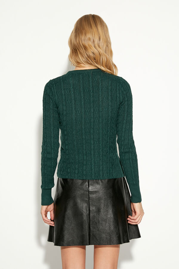Long-Sleeve Shaped Ruffle-Front Cable Top  