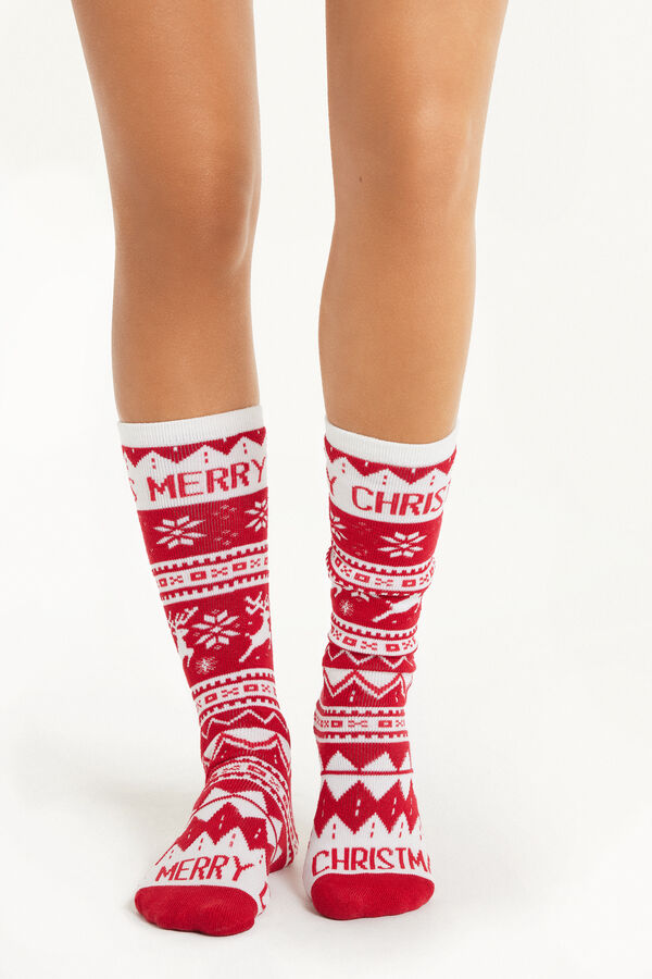 Thick Long Socks with Christmas Print  