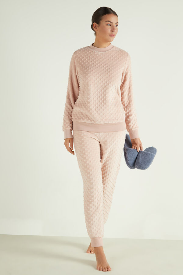Full-Length Pajamas in 3D Polka Dot Fleece  