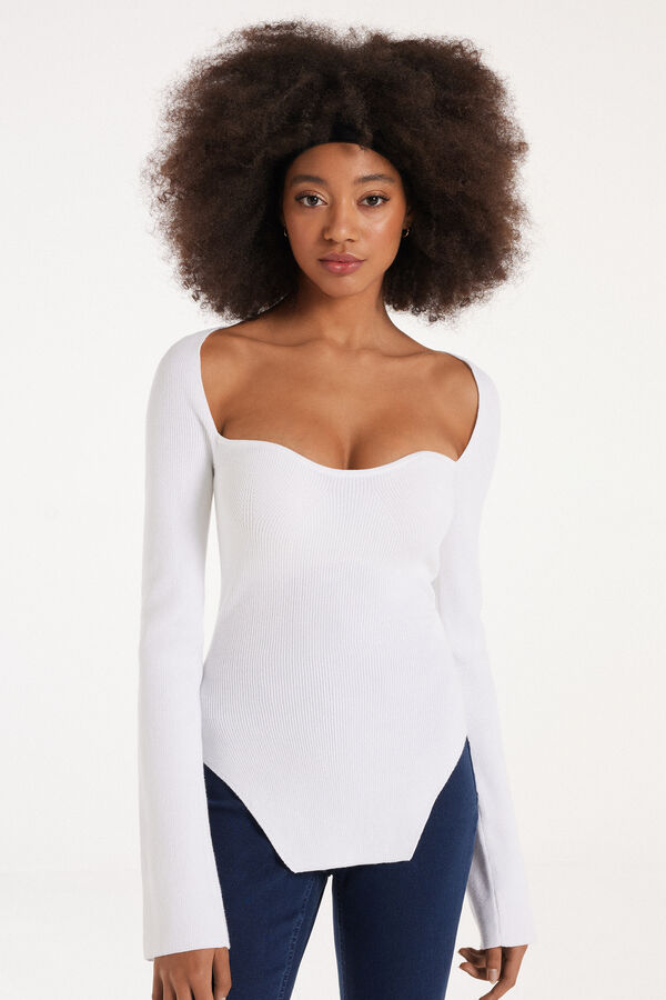 Long-Sleeved Ribbed Sweetheart Neckline Top  