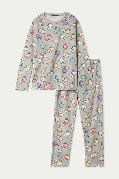 Langer Mädchenpyjama aus Baumwolle mit Schäfchenprint