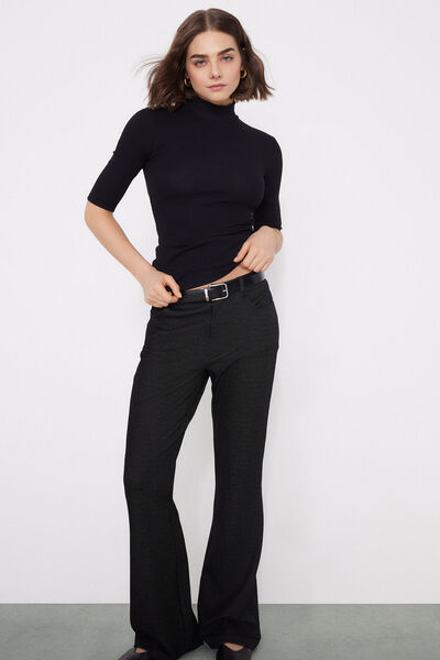 3/4 Sleeve Ribbed Cotton Polo Neck Top