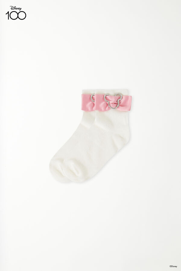 Girls’ Disney 100 3/4 Length Cotton Socks with Bow and Rhinestones  