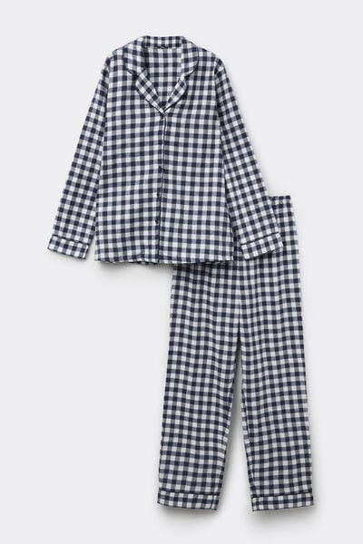 Langer Pyjama aus Flanell durchgekn&ouml;pft mit Paspeln