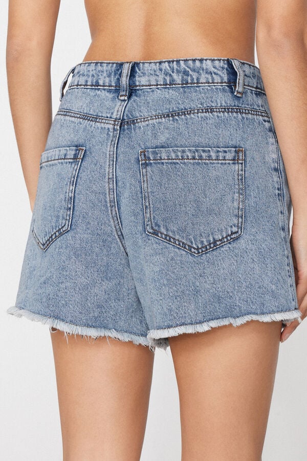 Gerafelde Denim Short  