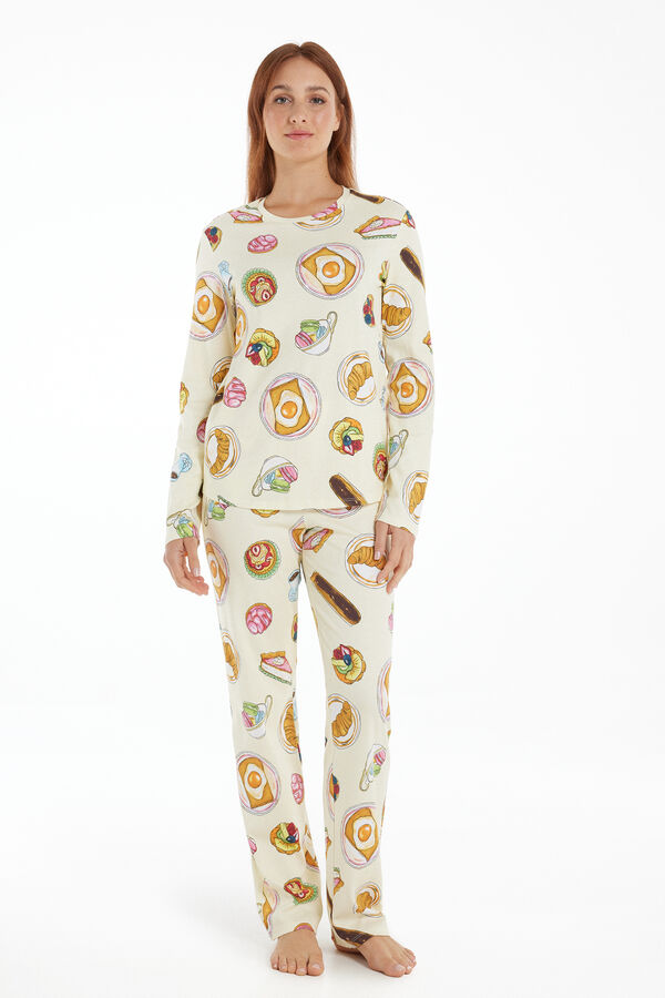 Full-Length Breakfast Print Cotton Pajamas  