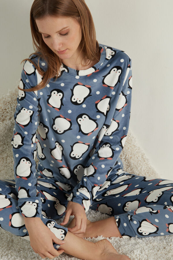 Dlouhé Pyžamo z Mikroflísu Potisk Tučňáci  
