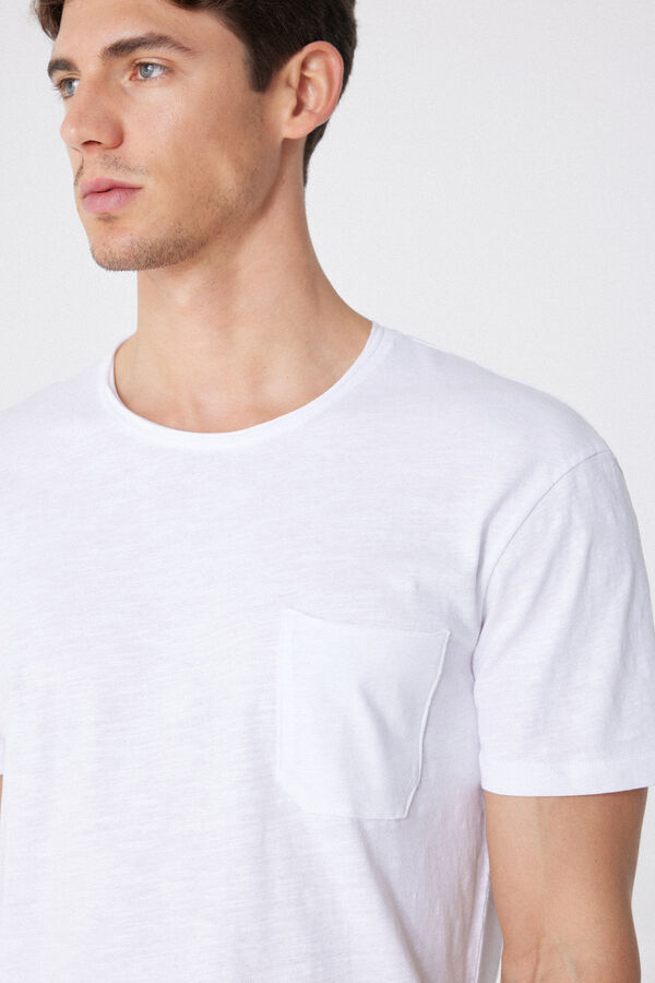 Slub Cotton T-Shirt with Breast Pocket  