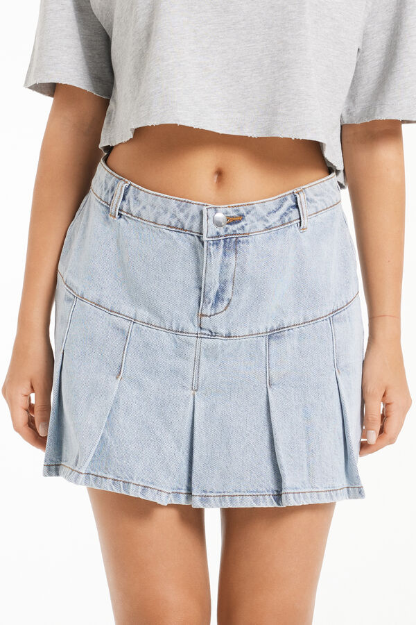 Box Pleat Denim Mini Skirt  