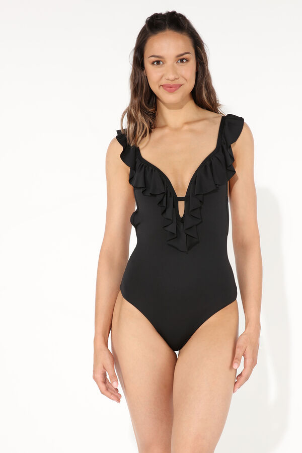 One-Piece Padded Triangle Swimsuit with Ruffle 