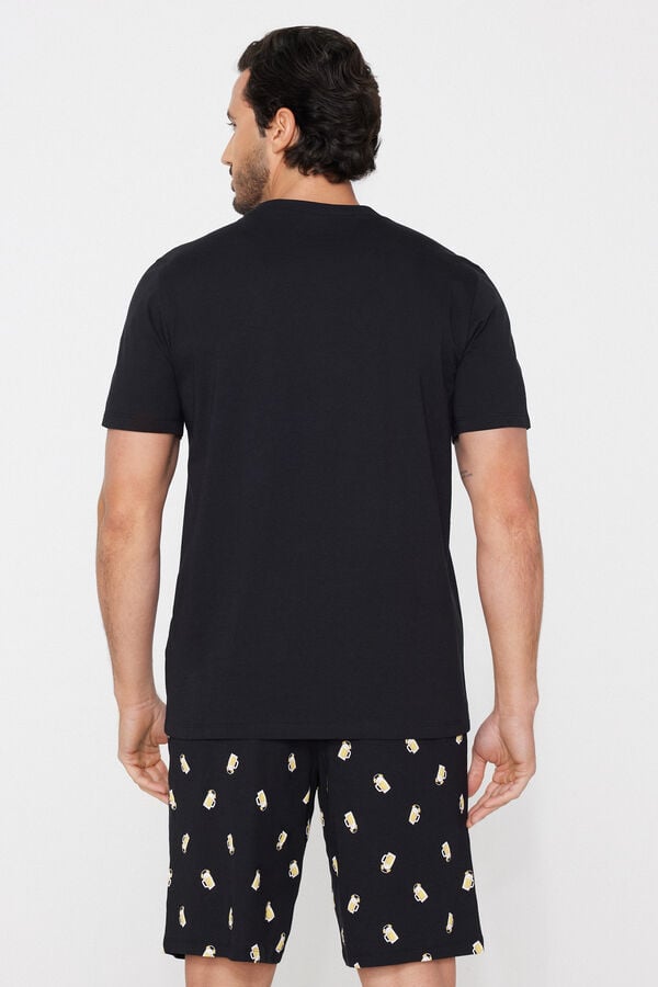 Pyjama Court en Coton avec Imprim&eacute; Bi&egrave;re  