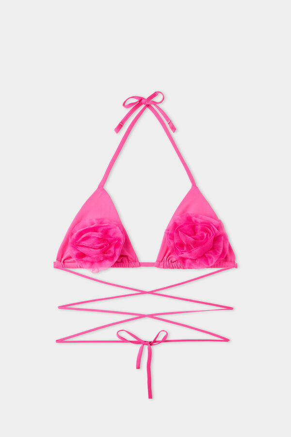 Pink 3D Rose Triangle Bikini Top  