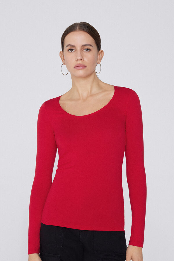 Long Sleeve Viscose Scoop Neck Top  