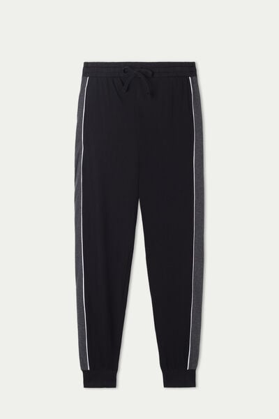Long Brushed Cotton Trousers with Piping