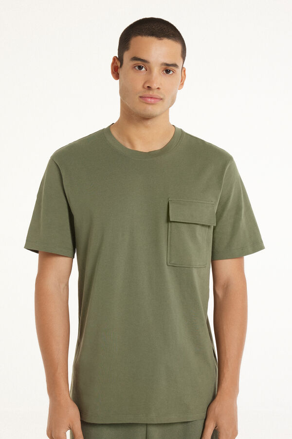 Rounded Neck Cotton T-Shirt with Pocket  