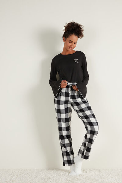 Long Printed Flannel Trousers with Pockets