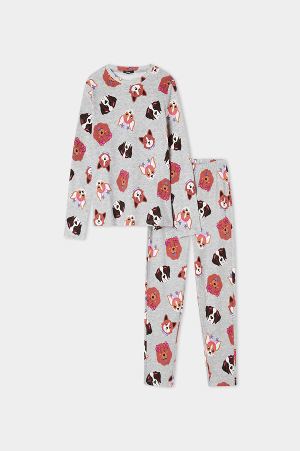 Pyjama Long Fille en Coton Imprimé Chiens  