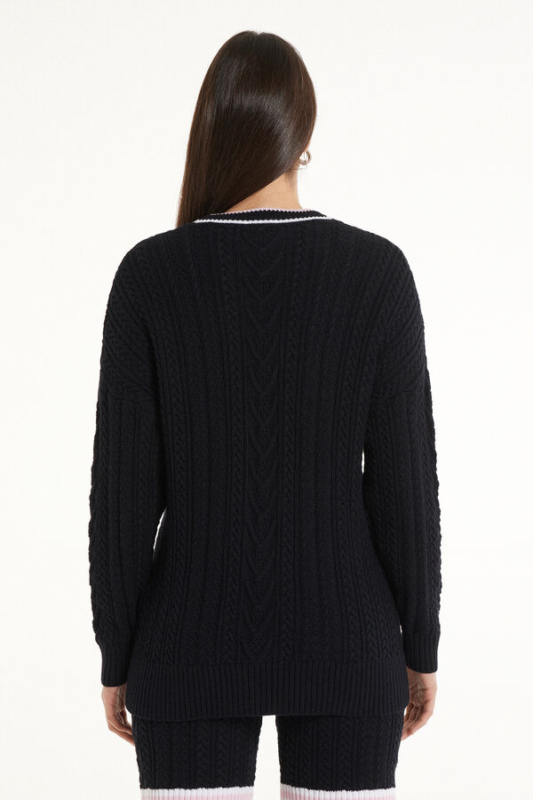 Long-Sleeved Cable-Knit Long Cardigan with Pockets  