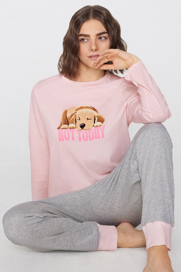 Pijama Largo de Algod&oacute;n Estampado &laquo;Not Today&raquo;  