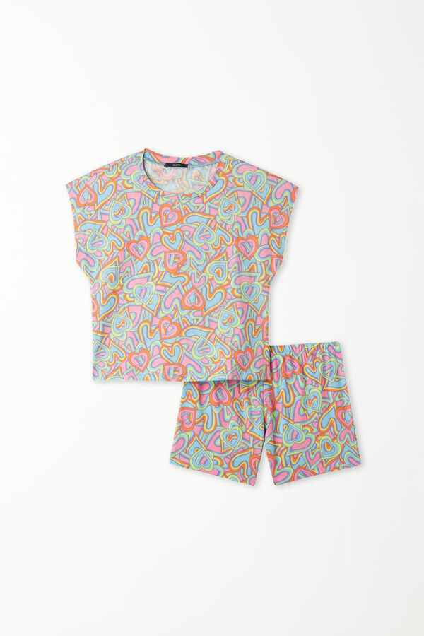 Girls’ Short Cotton Heart Print Pyjamas  