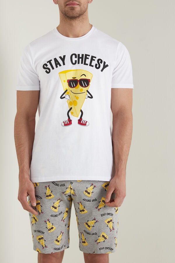 Men’s Cheese Print Cotton Short Pajamas  