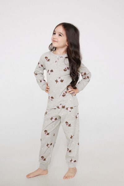 Langer M&auml;dchen-Pyjama aus Baumwolle mit Dackelprint
