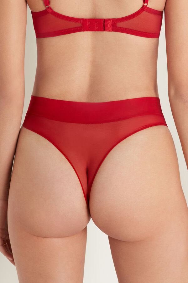 Red High-Waist Elegant Mesh Brazilian Panties  