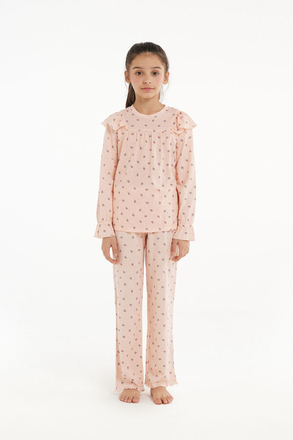 Pyjama Long Fille en Coton avec Volant  