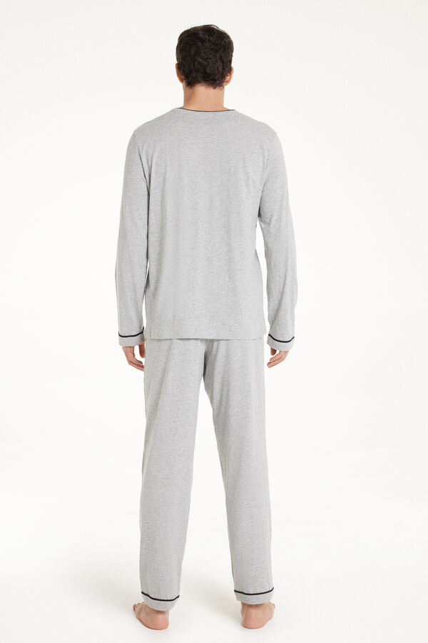 Men’s Full-Length Cotton Pajamas with Piping  