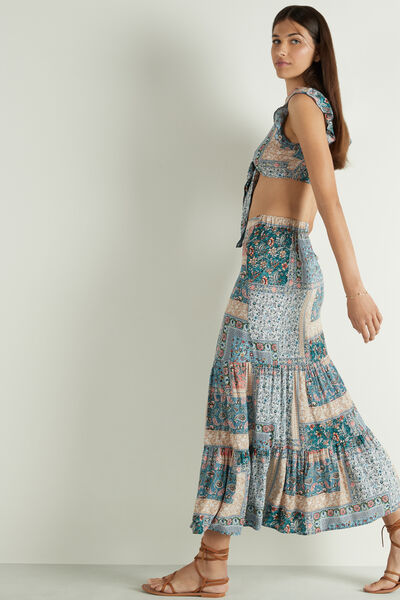 Long Canvas Skirt with Frill