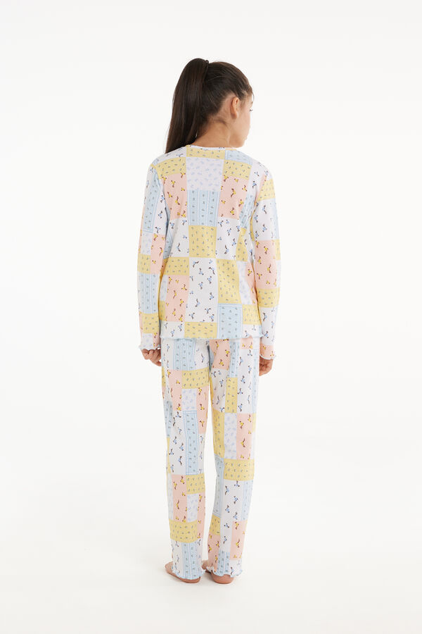 Pijama Llarg Nena de Cotó Gruixut Estampat Pedaç Flors  