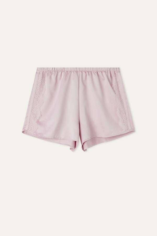 Satin Shorts with Lace Insert  