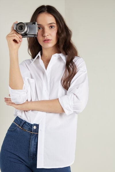Long-Sleeved Cotton Canvas Shirt with Pockets