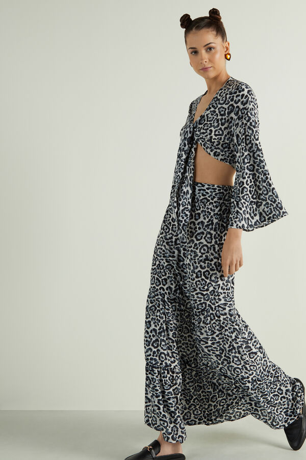 Long Canvas Skirt with Frill  