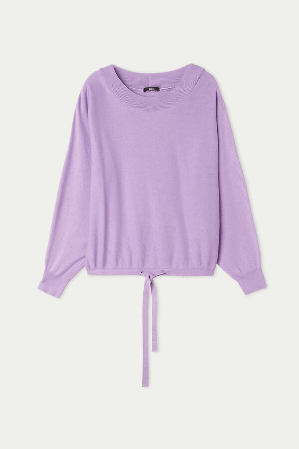 Cropped Batwing Sleeve Jumper with Drawstring  