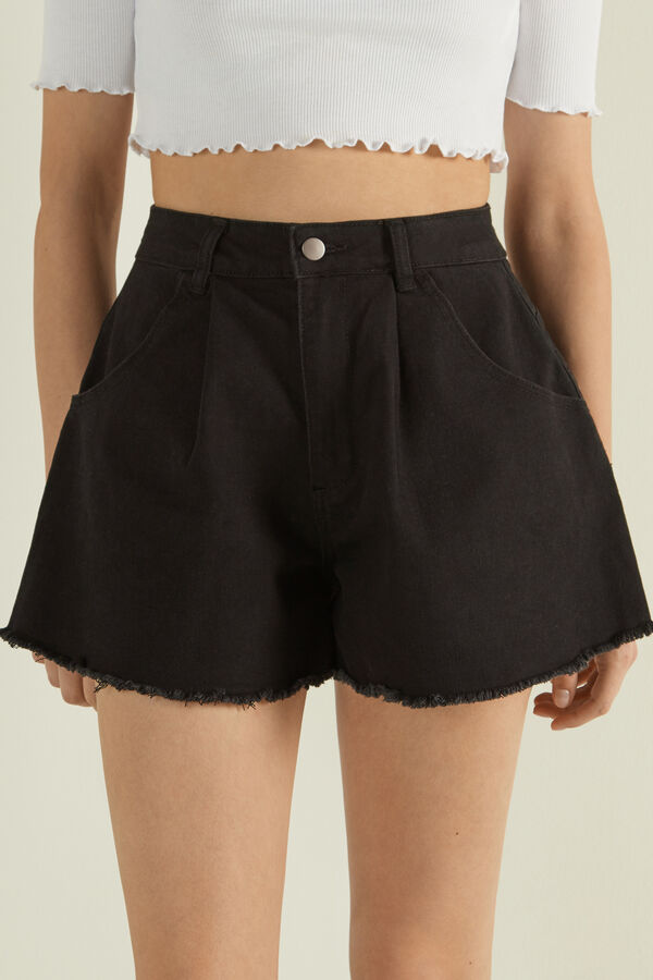 High-Waist Paperbag Denim Shorts  