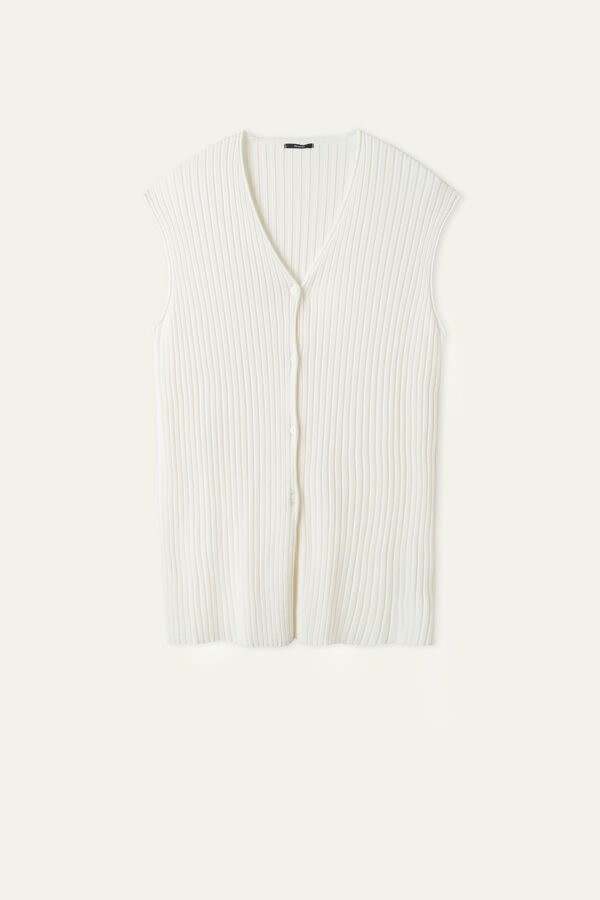 Long Ribbed Cotton Wide Strap Vest  