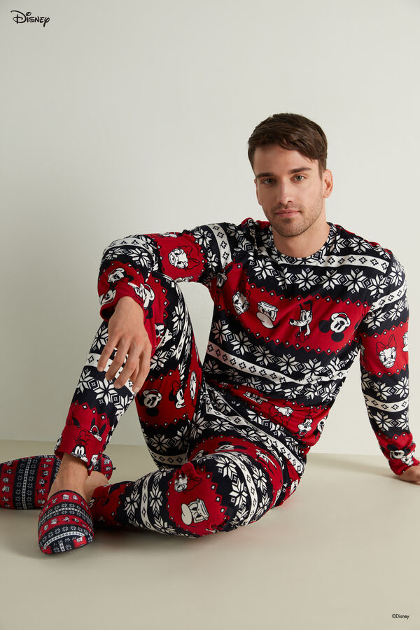 Dlouhé Pánské Pyžamo z Mikroflísu s Vánočním Severským a Disneyovským Vzorem  