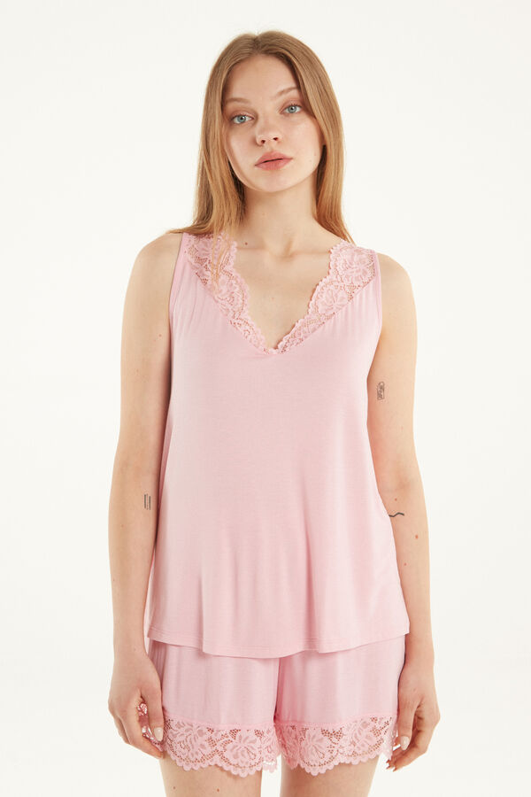 Viscose and Lace Short Sleeveless Pyjamas  