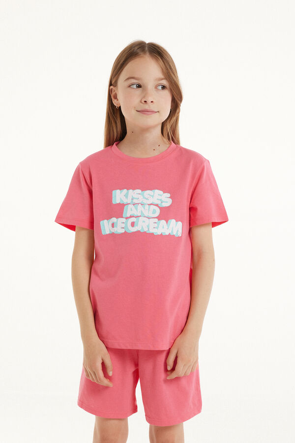 Girls’ Printed Cotton T-Shirt and Shorts Set  