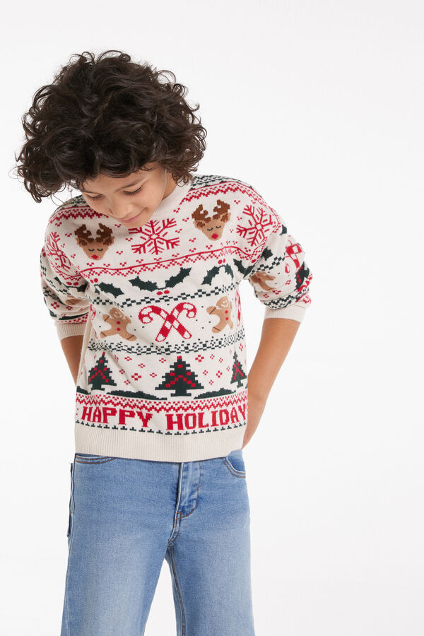 Sweterek Dziecięcy z Okrągłym Dekoltem i z Nadrukiem Bożonarodzeniowym Unisex  