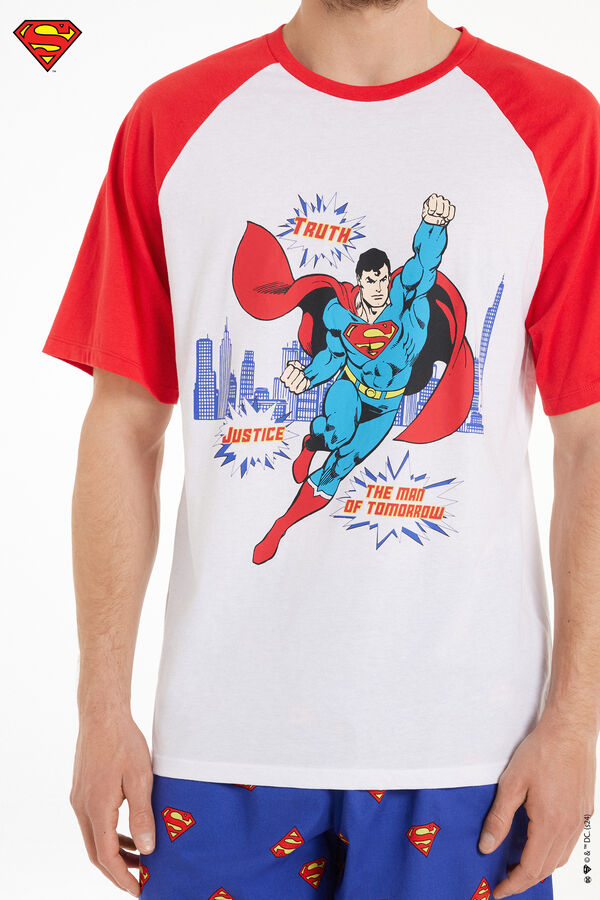 Pijama Corto de Algodón con Estampado de Superman  