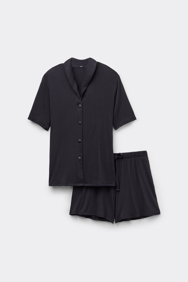 Short-Sleeved Short Viscose Button-Up Pyjamas  