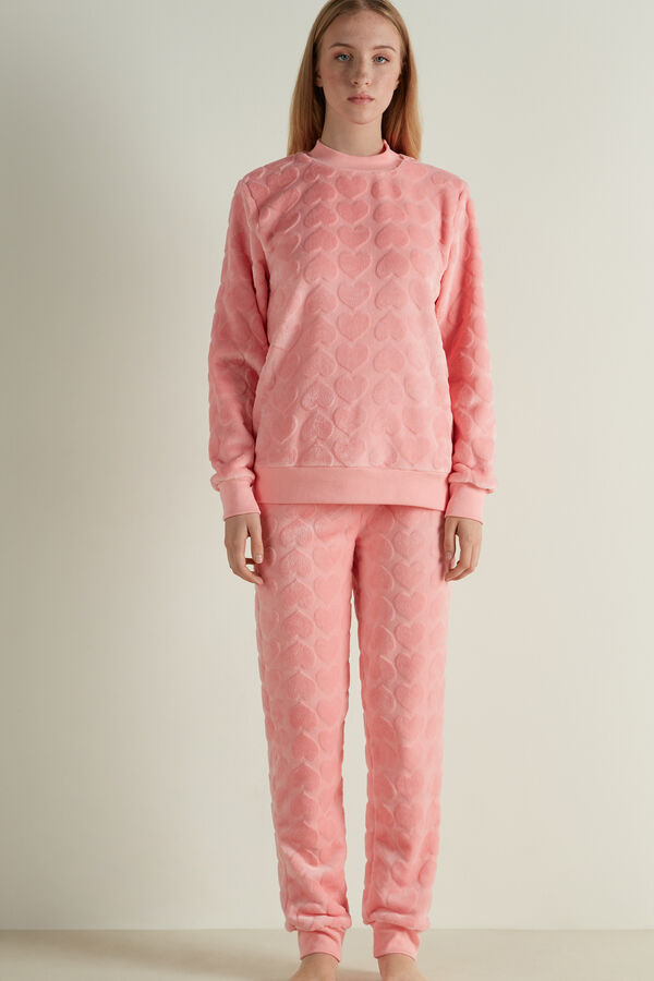 Devoré Long Fleece Pyjamas with Heart Print  