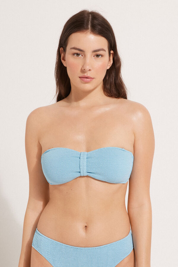 Wavy Light Blue Bandeau Bikini Top with Removable Padding and Knot  