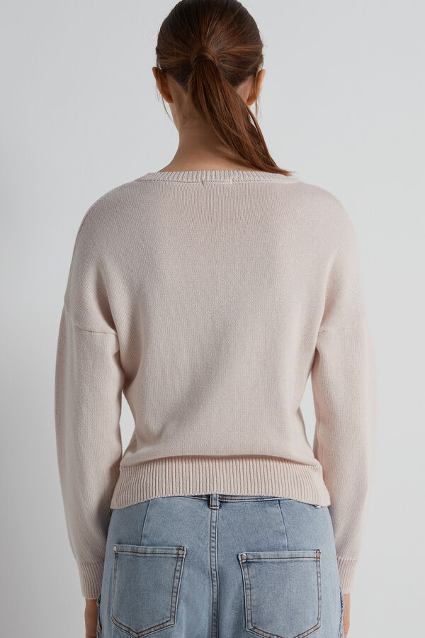Long Sleeve Cotton Sweater with Rounded Neck  