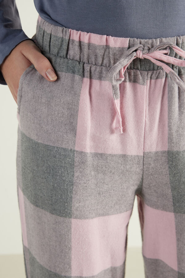 Pantalon Long en Flanelle Imprimée avec Poches  