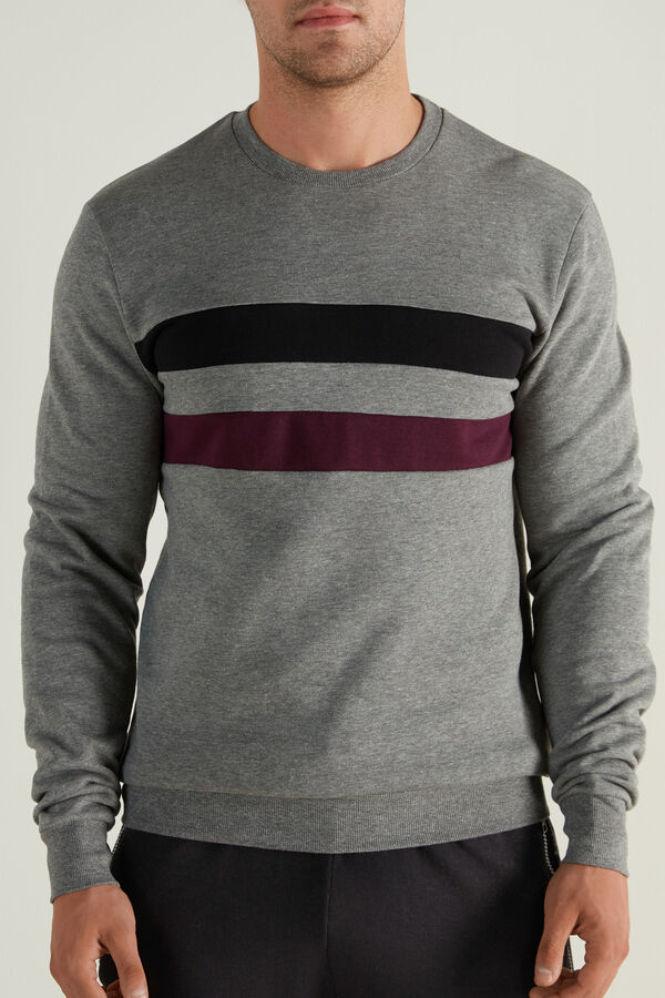 Long Sleeve Rounded Neck Sweatshirt with Striped Inserts  